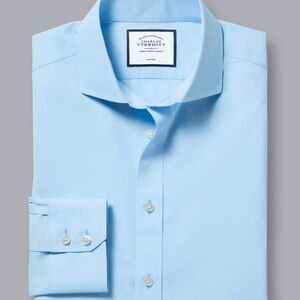 Spread Collar Non-Iron Poplin Shirt - Sky Blue